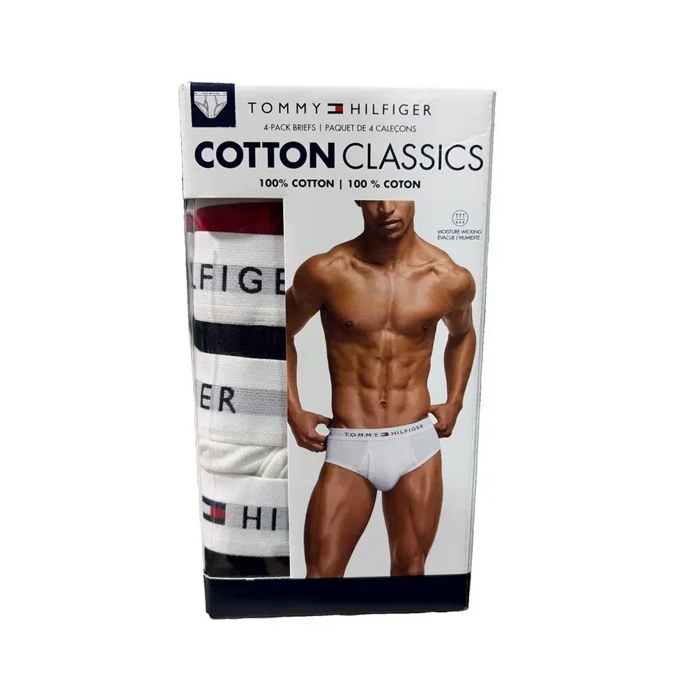 MEDIUM Tommy Hilfiger Four Pack Classic Cotton Briefs Underwear 4 Black Red Blue
